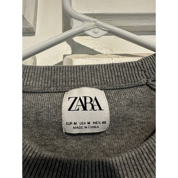 Zara Women's Gray Ribbed Long Sleeve Sweater Crewneck Textured Size MEDIUM - Picture 3 of 6